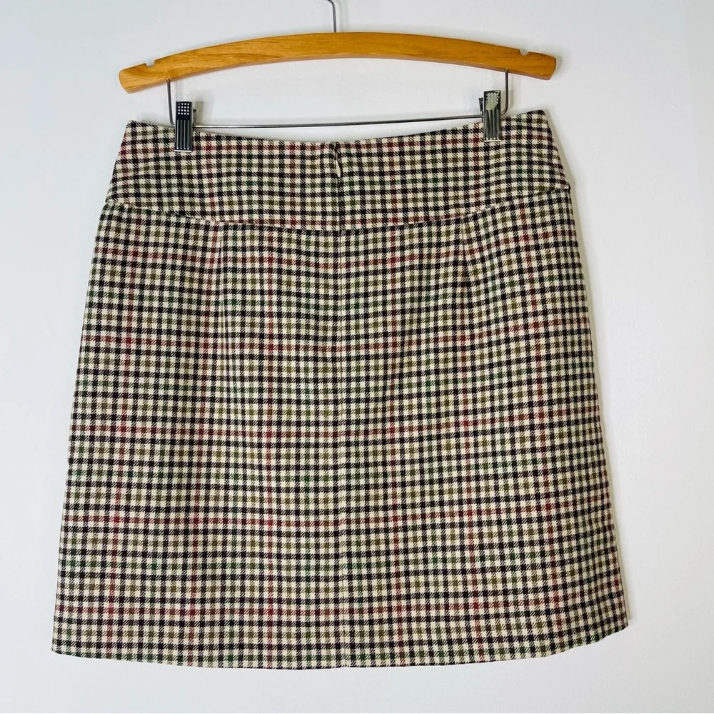Banana Republic cream brown red wool plaid pleated preppy academia skirt 10